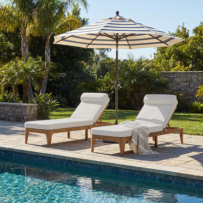 TOPMAX Acacia Wood Chaise Lounge, Outdoor Sun Lounge Chair, Patio Recliner with Adjustable Backrest and Head Pillow for Poolside, Backyard, Garden, Indoor&Outdoor, set of 2, Beige image 1