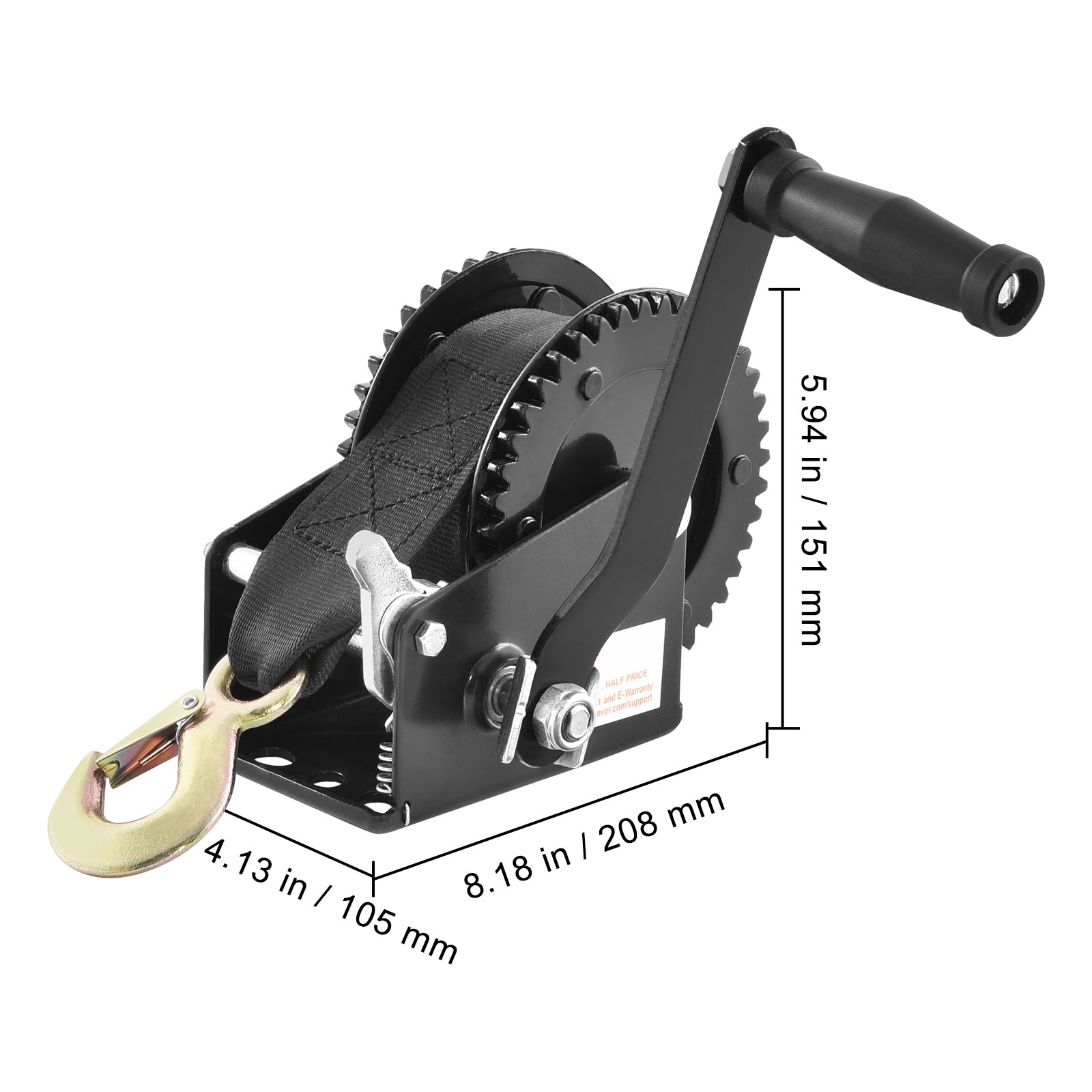 Hand Winch, 2000 lbs Pulling Capacity, Boat Trailer Winch Heavy Duty Rope Crank with 23 ft Polyester Strap and Two-Way Ratchet, Manual Operated Hand Crank Winch for Trailer, Boat or ATV Towing image 5