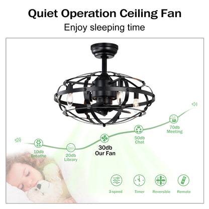 20.63 INCH Caged Ceiling Fan with Lights For Farmhouse, Bedroom Living Room bedroom--NOT Included Bulbs--Matte Black image 12
