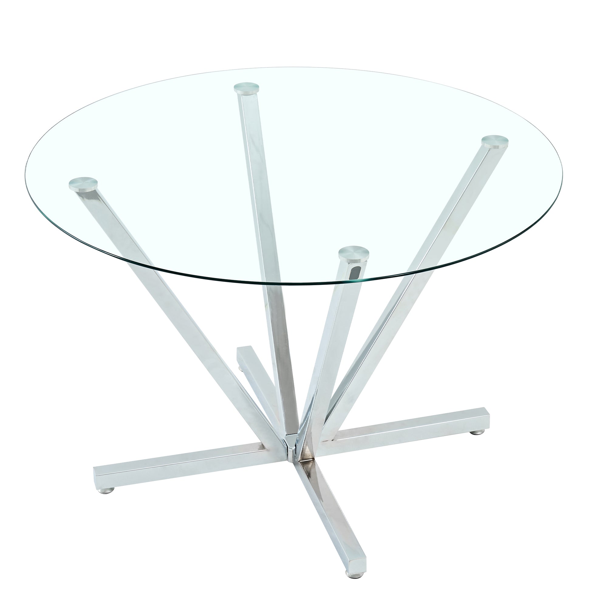 45.27"Round Dining Table,Tempered Glass Kitchen Tabe with Silver Chrome Plated Metal Legs,Modern Dining Room Table for for Kitchen, Living Room, Easy Assembly image 4