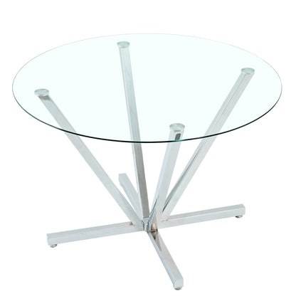 45.27"Round Dining Table,Tempered Glass Kitchen Tabe with Silver Chrome Plated Metal Legs,Modern Dining Room Table for for Kitchen, Living Room, Easy Assembly image 4