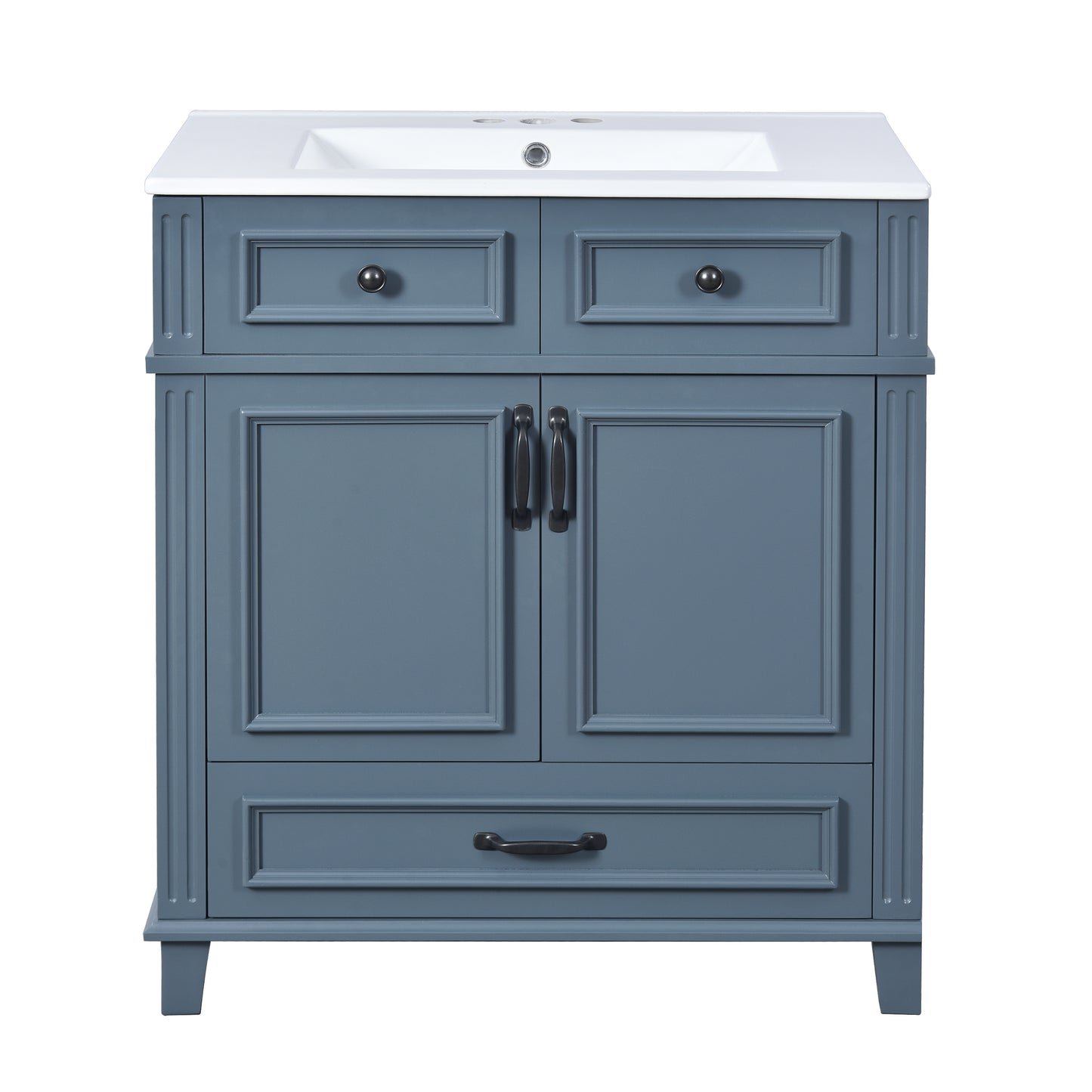 30'' Bathroom Vanity with Ceramic Sink,Solid Wood Frame Bathroom Storage Cabinet with Soft Closing Doors,Retro Style, Blue image 9