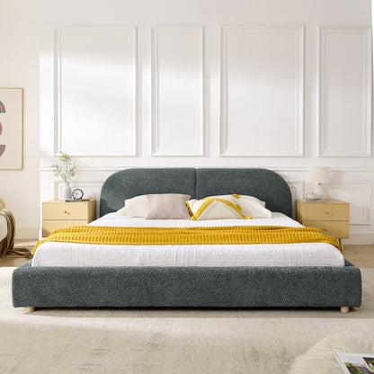King Size Upholstered Bed Frame, Modern Minimalist Style with Tall Curved Headboard, Premium Circle Yarn Fabric & Sturdy Leg Support, Mattress Not Included-Dark Gray image 3