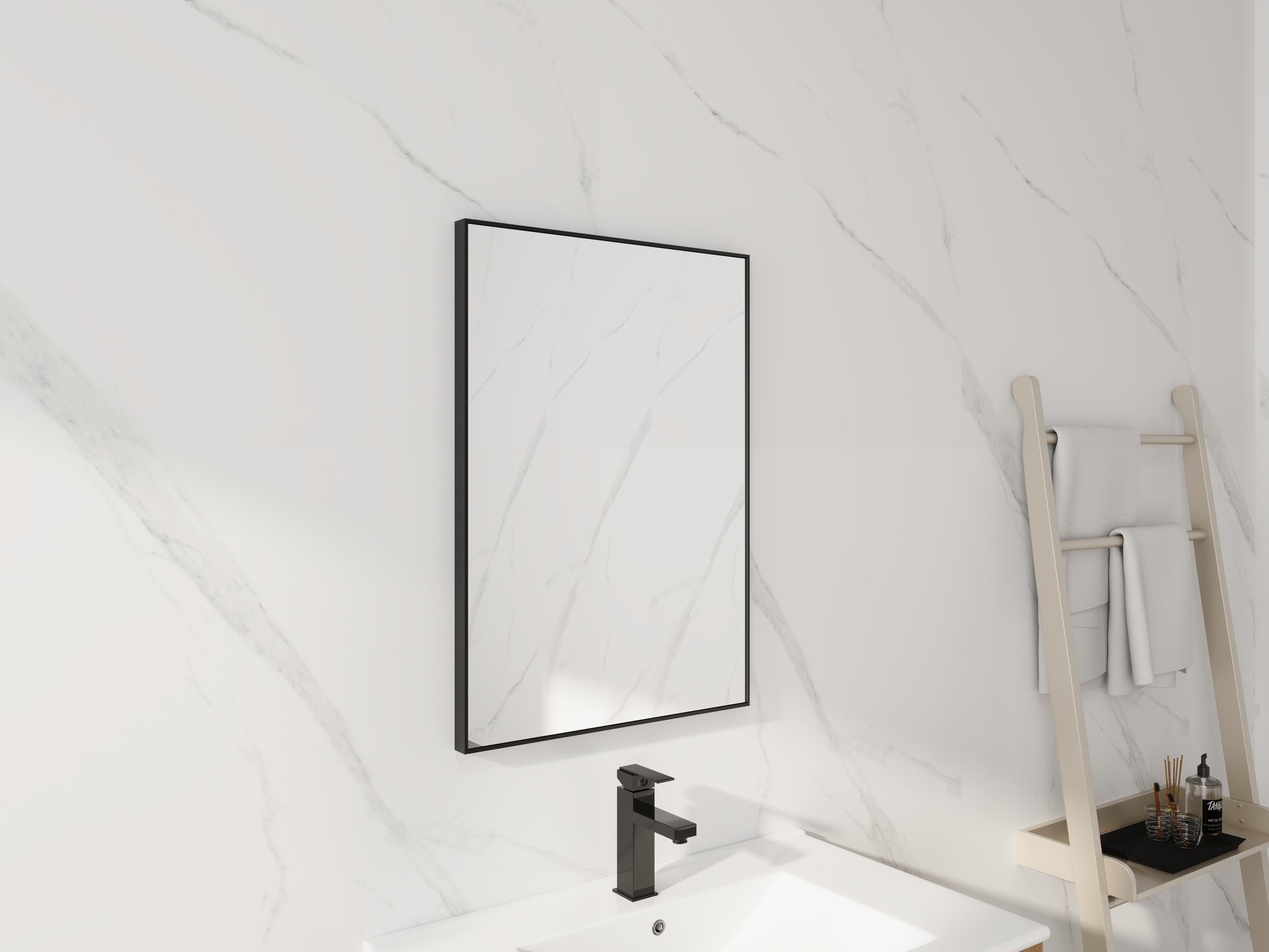 20'' Black Aluminum Frame Bathroom Mirror,Rectangular Wall Mounted Mirror image 4