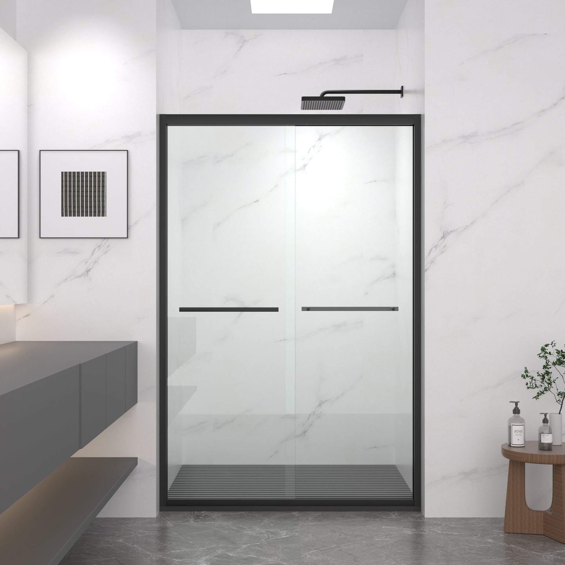 44-48"x72" Aluminum Frame Double Sliding Shower Door,Bypass Bathroom Sliding Door with Premium 5/16" (8mm) Clear Tempered Glass, Black Hardware Sliding Glass Shower Enclosure,Matte Black Finished image 1