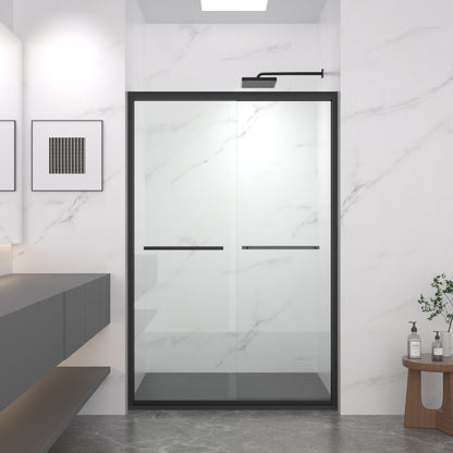 44-48"x72" Aluminum Frame Double Sliding Shower Door,Bypass Bathroom Sliding Door with Premium 5/16" (8mm) Clear Tempered Glass, Black Hardware Sliding Glass Shower Enclosure,Matte Black Finished image 1