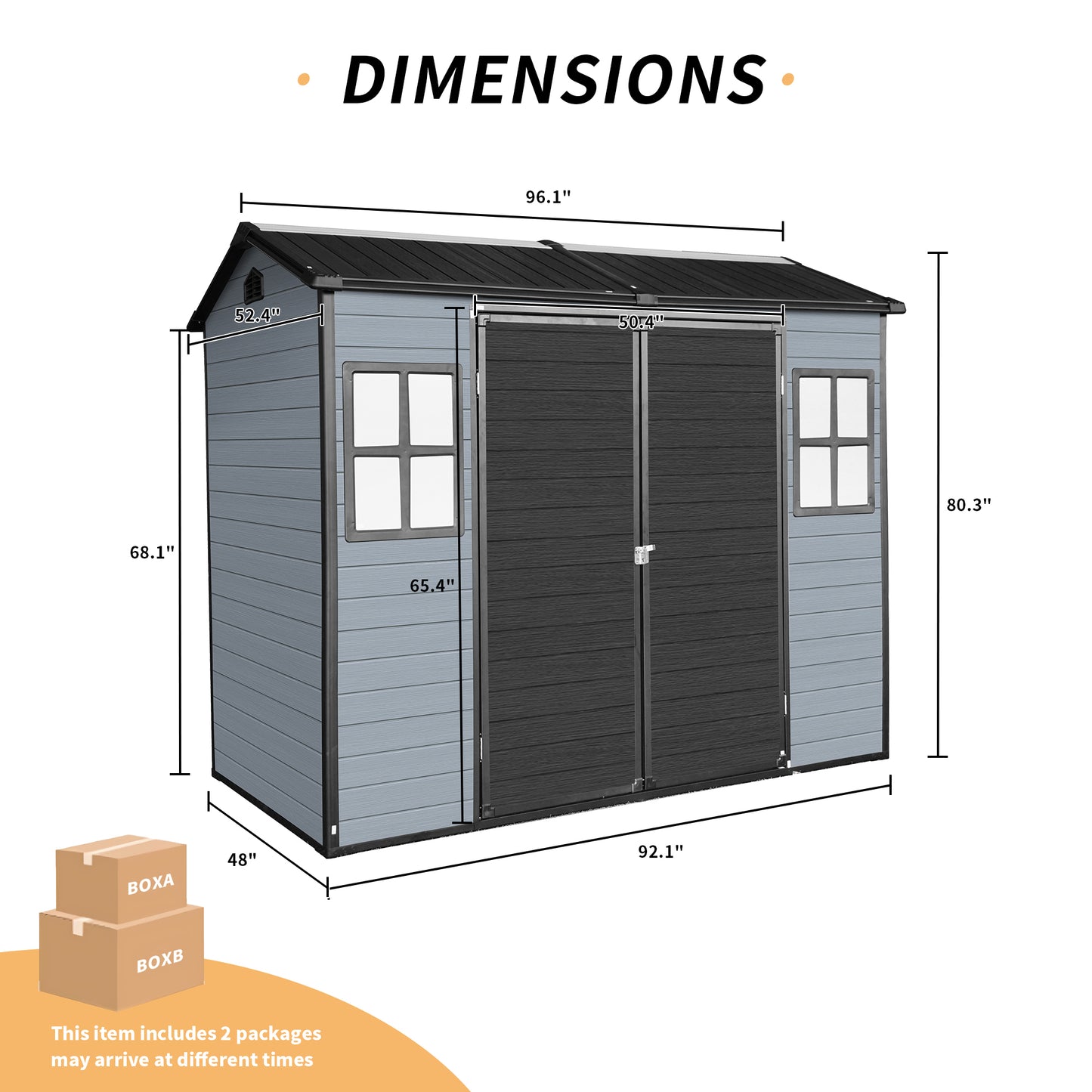 8x4ft Outdoor Resin Garden Shed with Floor and 2 Windows, Plastic Patio Outdoor Storage Shed with Lockable Door for Garden Tools, Bicycles, Trash Cans, Gray+Black image 9
