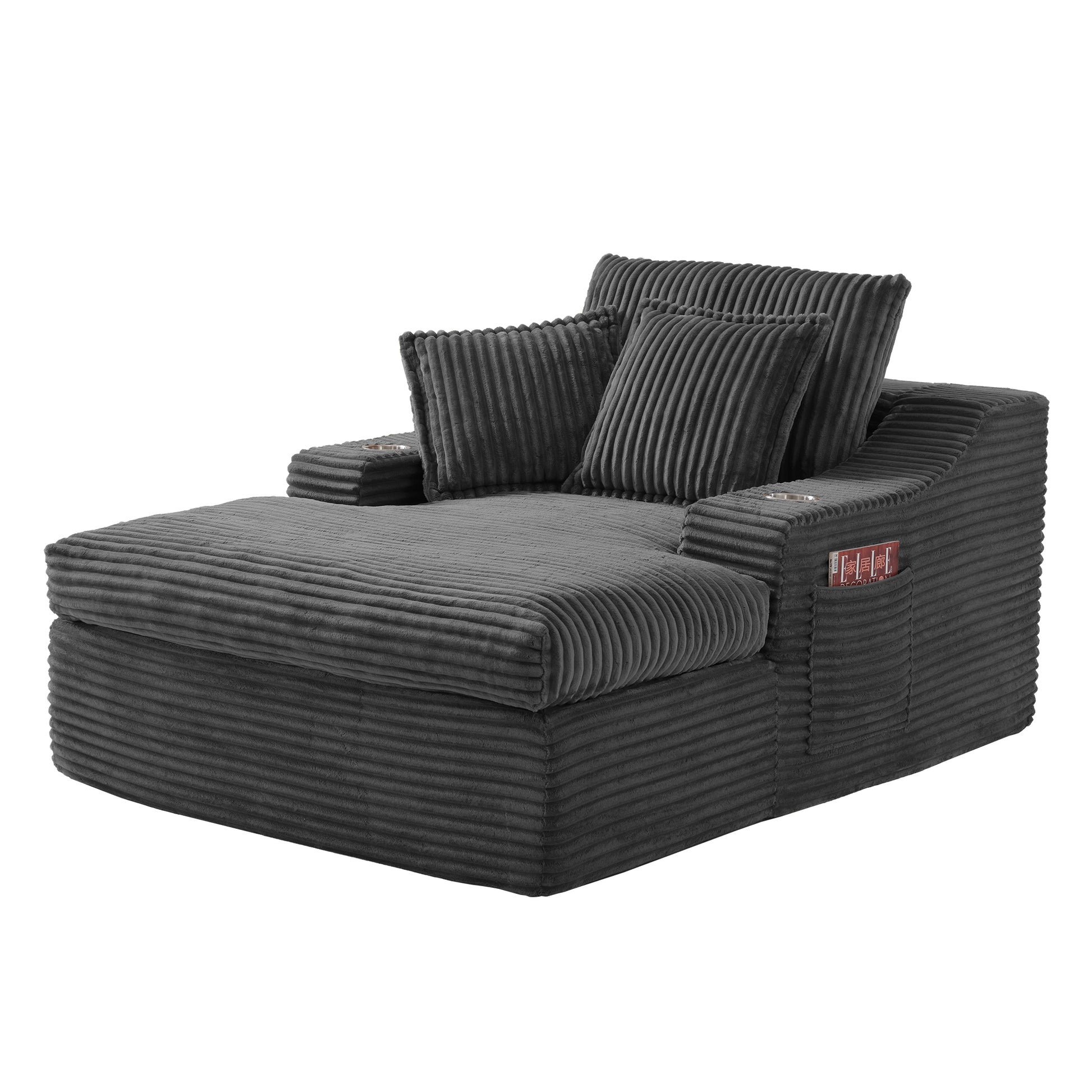 Oversized Chaise Lounge Chair Indoor, 67'' Upholstered Sleeper Sofa Bed with Cup Holders & 3 Pillows image 2