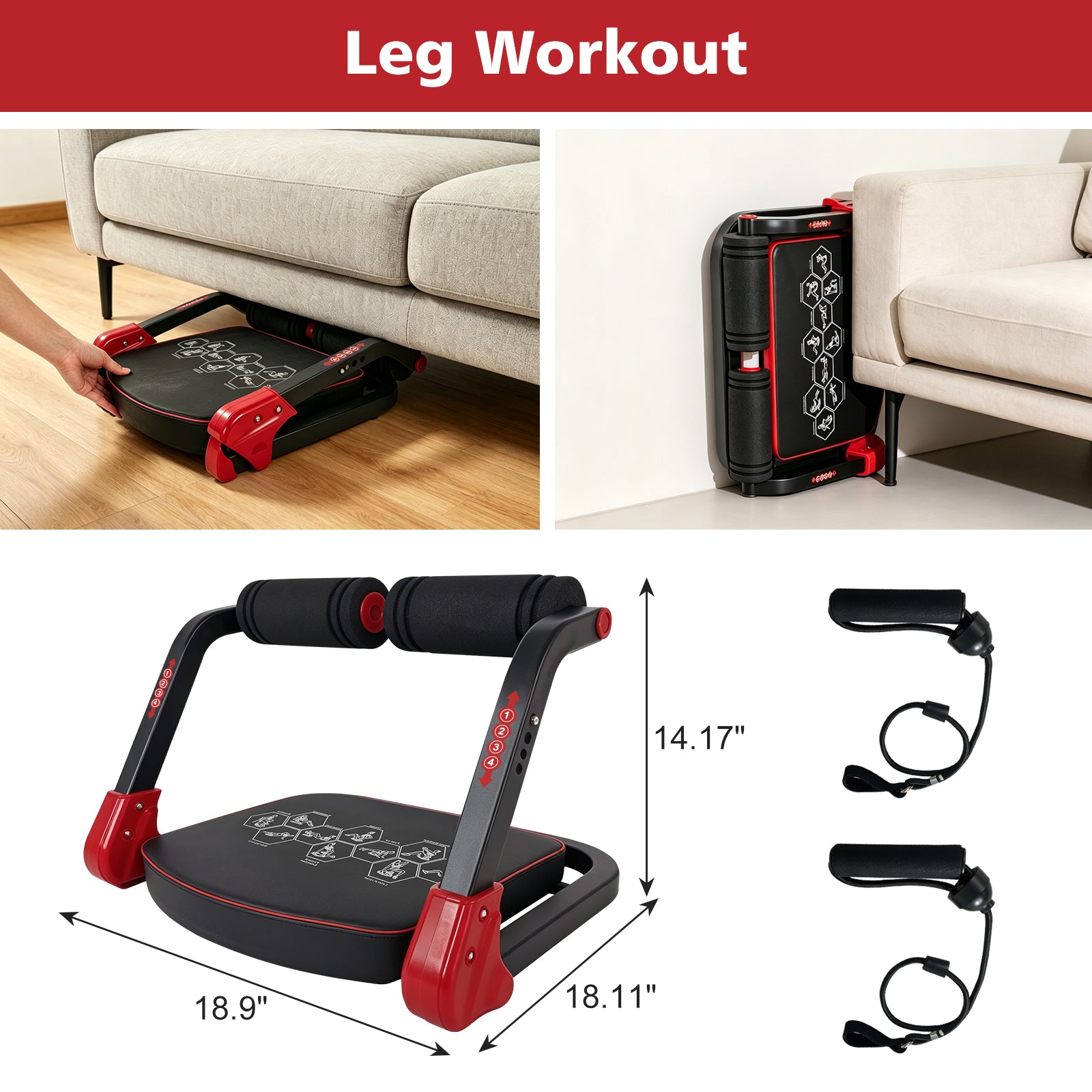 Ab Core Trainer Abdominal Machine for Home Gym with Resistance Bands Red image 4