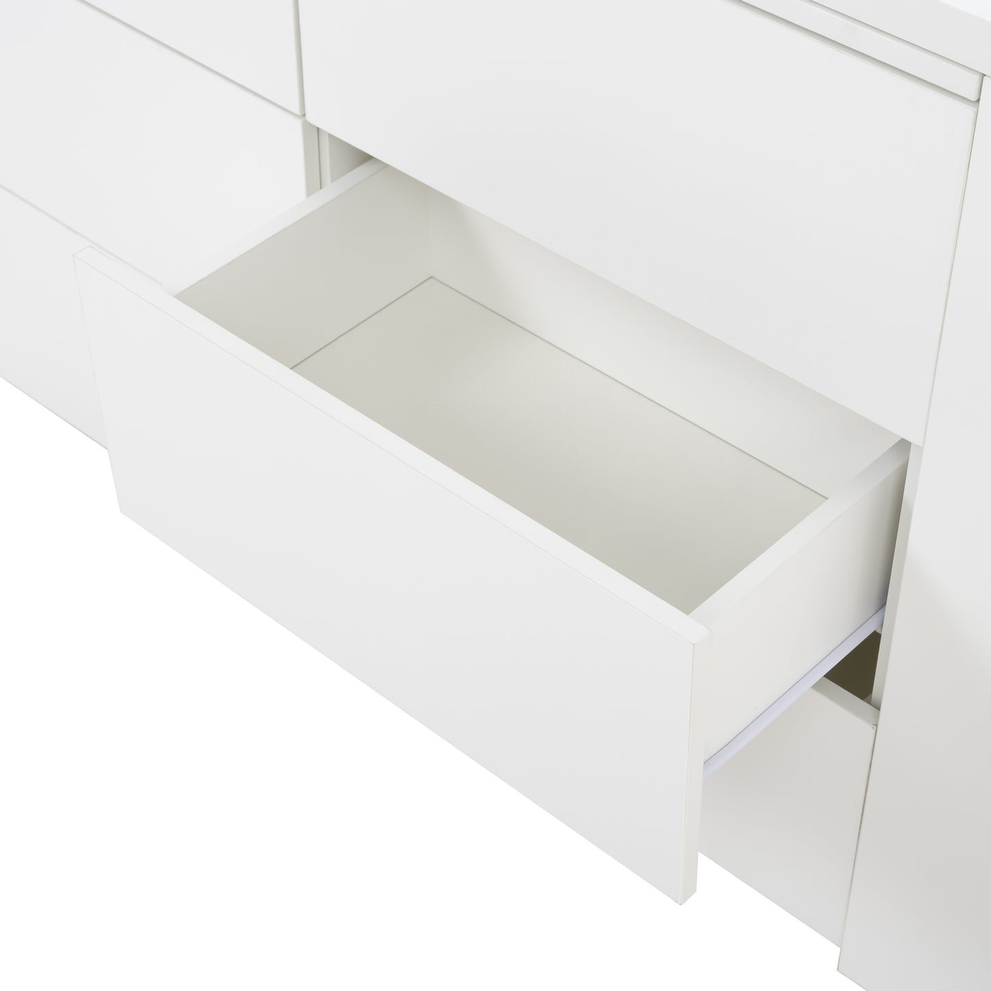 6 Drawer Vanity Dresser Combo with L-Shaped Desk,Wide Desktop & Deep Space,Wood Extendable Vanity Desk for Bedroom Dressing Room image 10