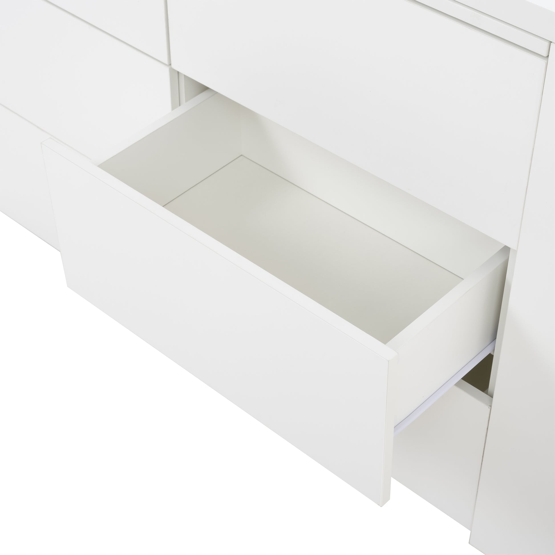 6 Drawer Vanity Dresser Combo with L-Shaped Desk,Wide Desktop & Deep Space,Wood Extendable Vanity Desk for Bedroom Dressing Room image 10