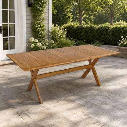60"-76" Acacia Wood Outdoor Dining Table, Telescopic Table Ideal for Patio & Garden Gatherings, Teak Finish image 1