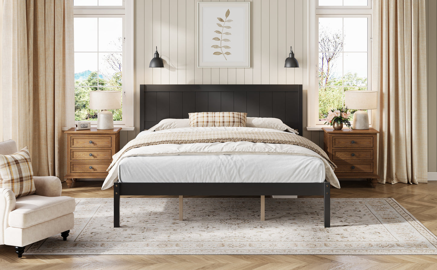 Platform Bed Frame with Headboard, Wood Slat Support, No Box Spring Needed,King,Espresso image 4