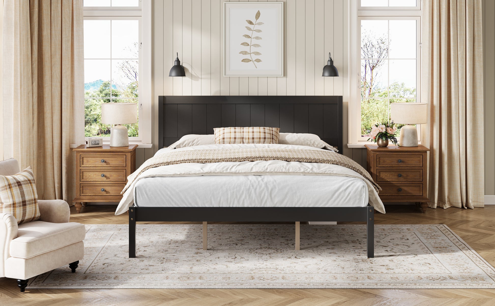 Platform Bed Frame with Headboard, Wood Slat Support, No Box Spring Needed,King,Espresso image 4