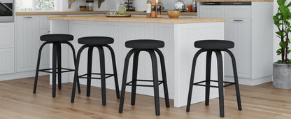 Swivel Bar Stools Set of 2, Bar Height Backless 30″ Bar Stool, Fabric Upholstered Seat, Sturdy Wood Legs and Metal Footrest, Mid-Century Modern Island Stools for Home Bars, Restaurants, All-black image 4