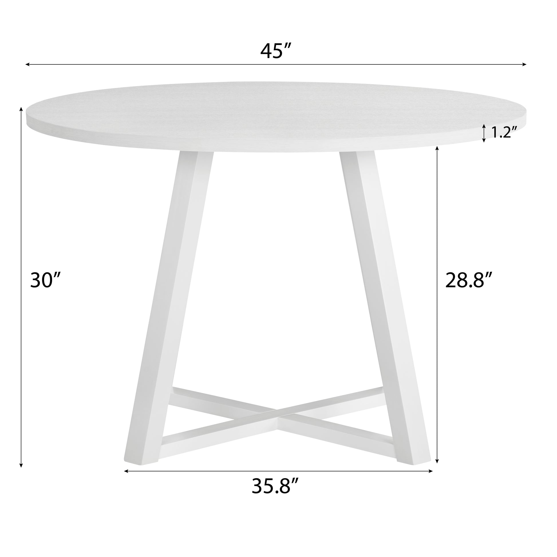 Edo Contemporary Round Dining Table, Trestle Base, White Finish image 9