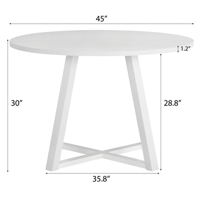 Edo Contemporary Round Dining Table, Trestle Base, White Finish image 9