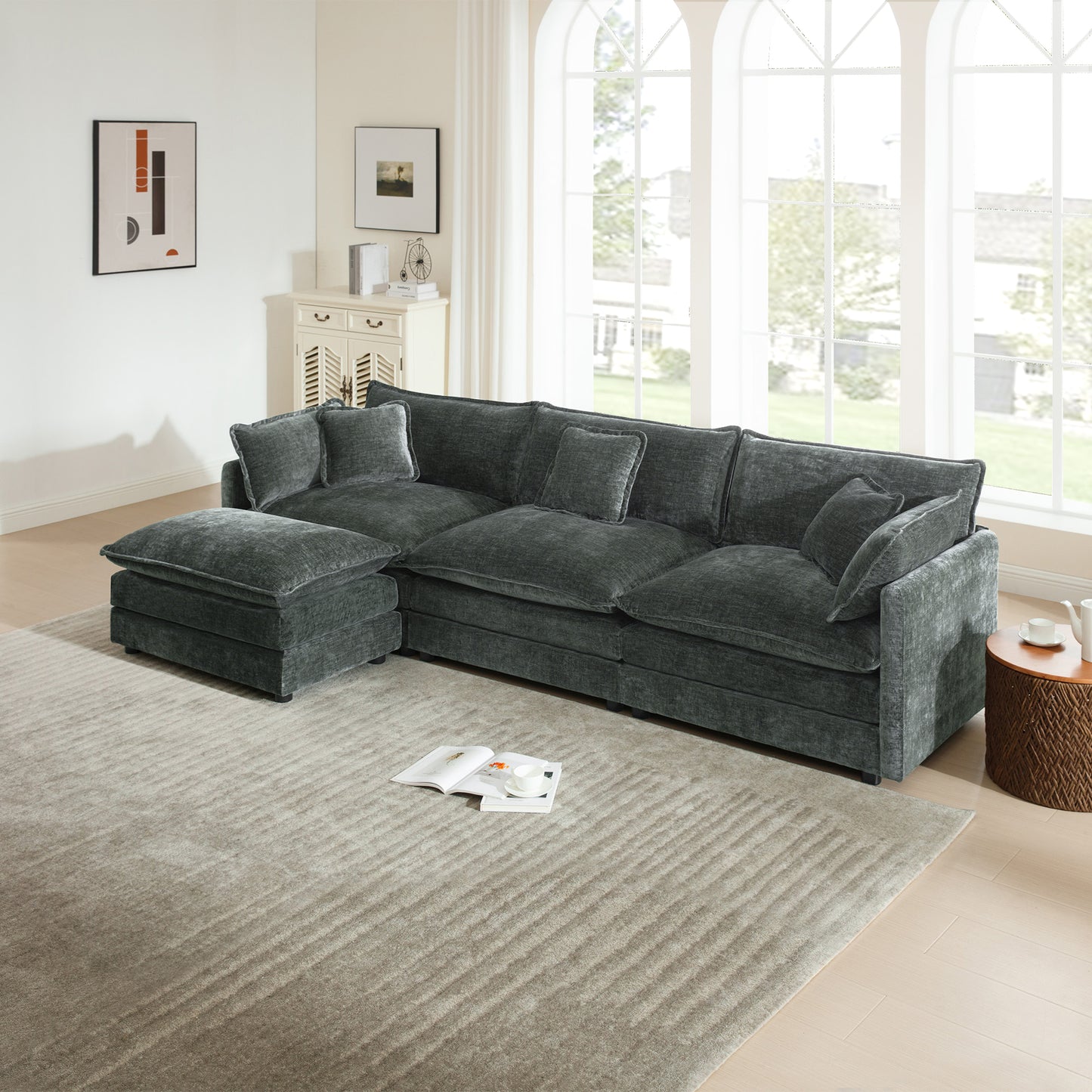 Free Combination Comfy Upholstery Modular Oversized L Shaped Sectional Sofa With Reversible Ottoman, Gray Chenille image 1