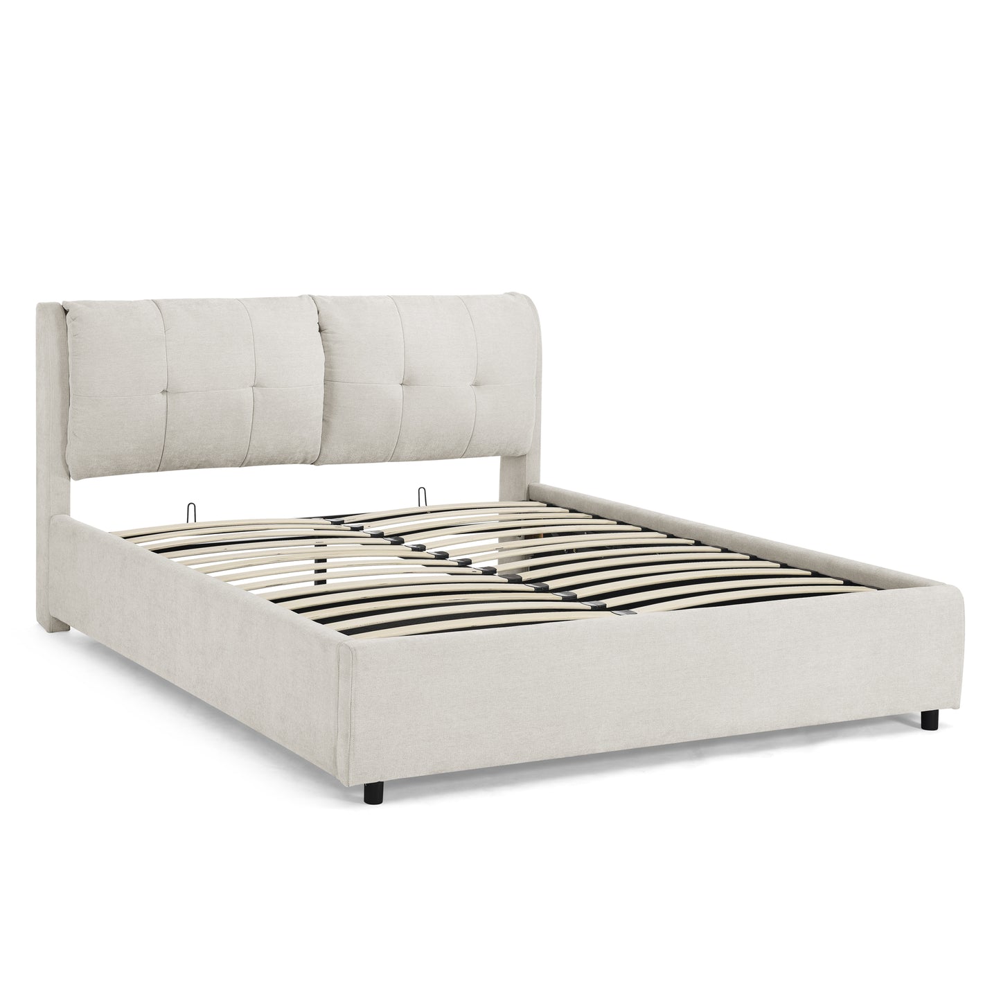 Queen Size Storage Upholstered Hydraulic Platform Bed with Integrated Headboard, Chenille Fabric, Beige image 11