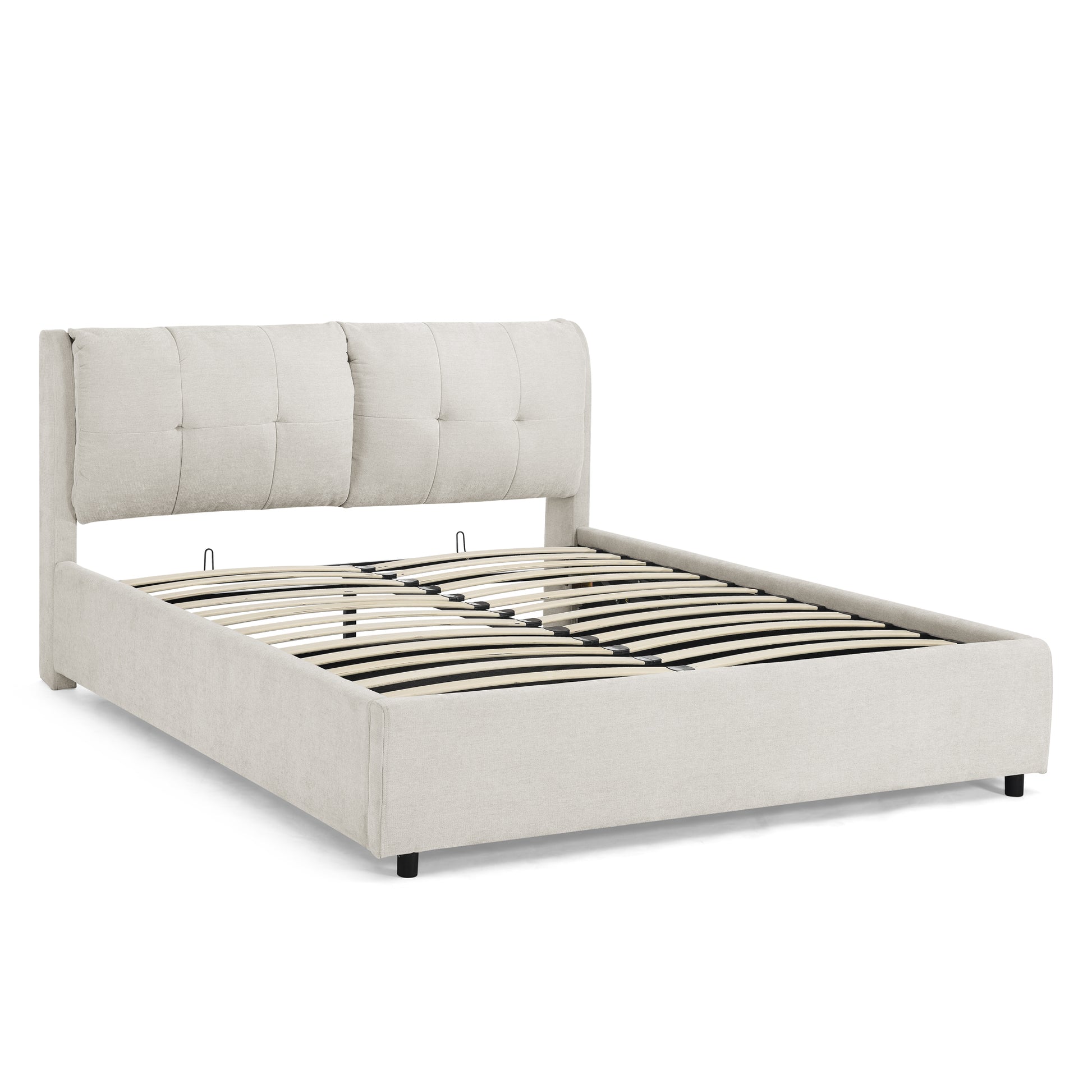 Queen Size Storage Upholstered Hydraulic Platform Bed with Integrated Headboard, Chenille Fabric, Beige image 11