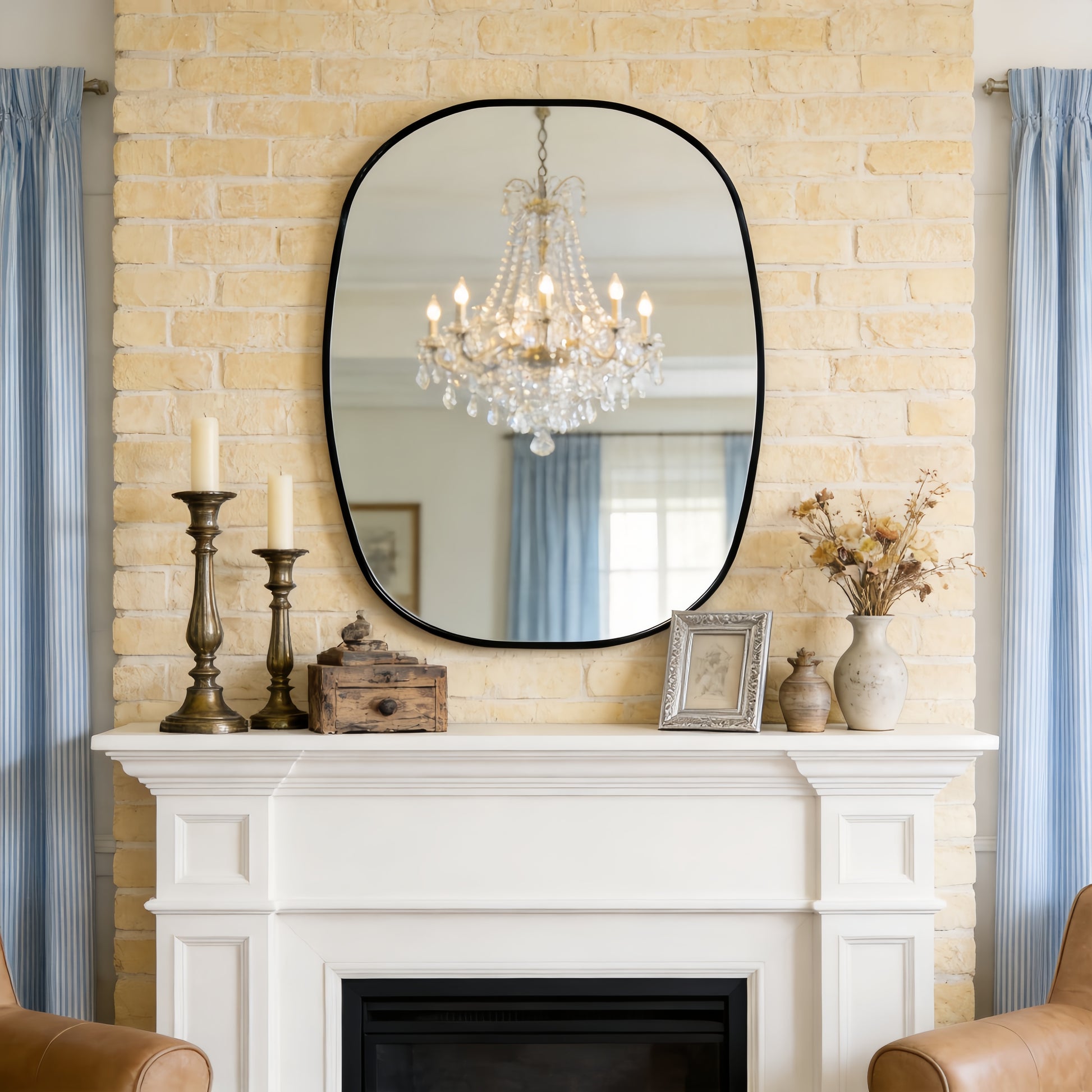 24x32 in Black Metal Framed Oval Vanity Bathrrom Mirror for Wall image 4