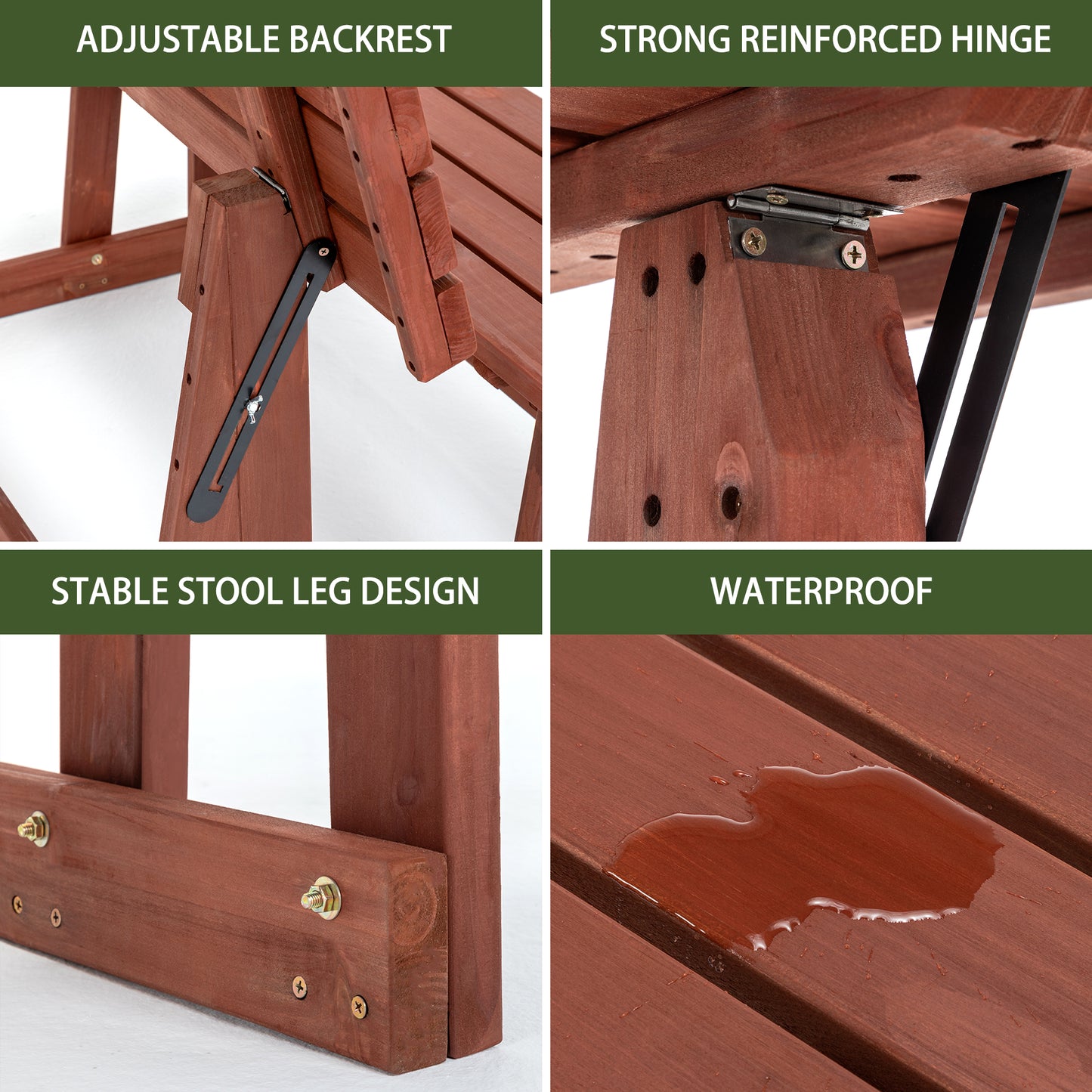 2-in-1 Convertible Bench Picnic Table, Outdoor Folding Dining Set with Backrest & Umbrella Hole, Solid Wood Waterproof & UV Resistant – For Backyard, Patio, Garden, Park Walkway image 5