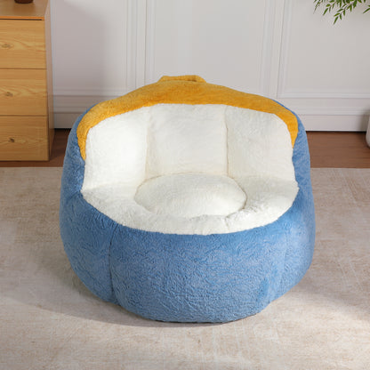Oversized Bean Bag Chairs,Multicolor Faux Fur Couch Filled with Shredded Sponge,Large Lounger Sofa For Living Room,No Assembly Required, Blue+White+Yellow image 2