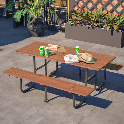 72" Rectangular Outdoor Picnic Table for 6 Person,Heavy Duty Wooden Dining Set with Built-in Benches, 1.97" Umbrella Hole, Waterproof&Corrosion-Resistant, Ideal for Garden, Backyard, BBQ,Courtyardfa image 9