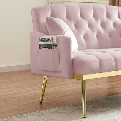 PINK Velvet Small Sofa with Gold Metal Legs image 3