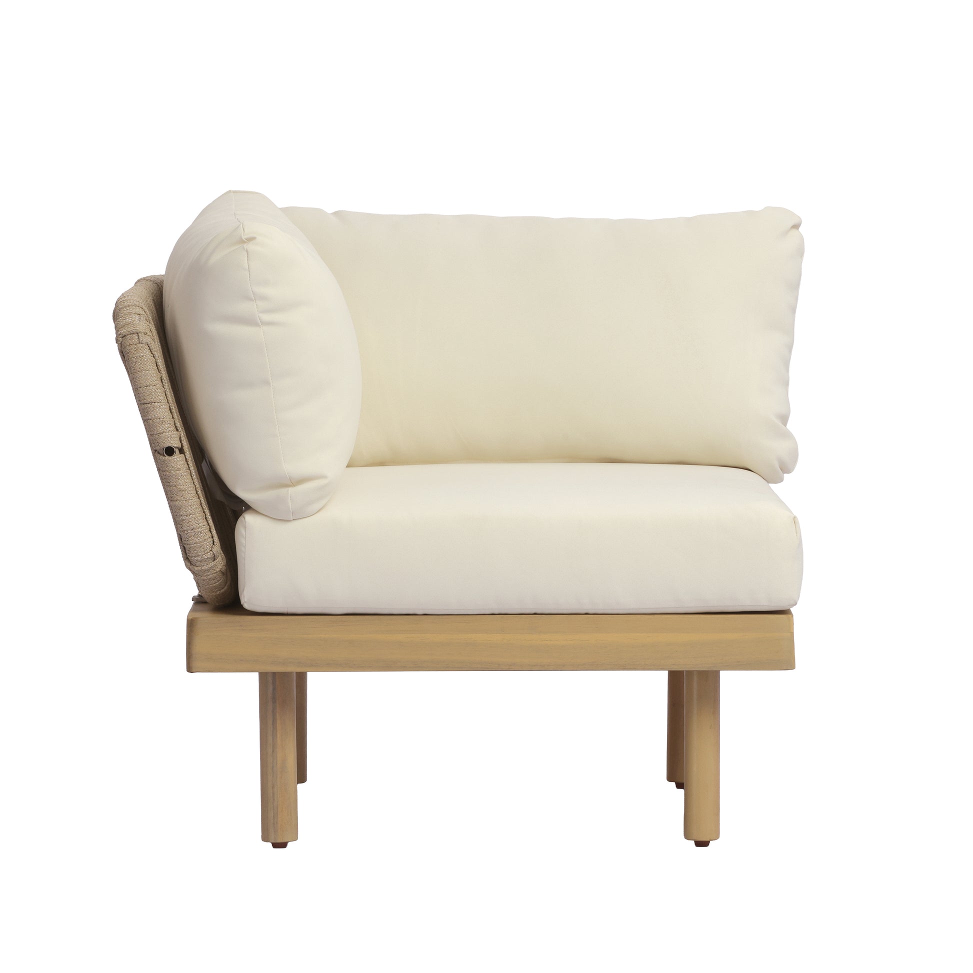 Acacia Wood Outdoor Corner Chair with Rope Back & Weather-Resistant Cushion image 3
