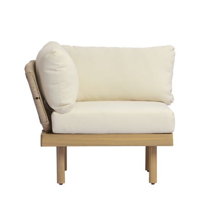 Acacia Wood Outdoor Corner Chair with Rope Back & Weather-Resistant Cushion image 3