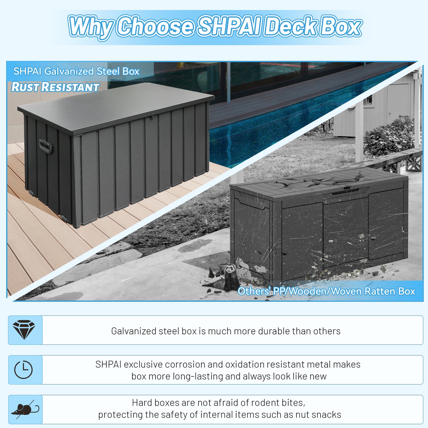 Outdoor Storage Box, 200 Gallon Metal Deck Box Built-in a Oxford Fabric Storage Bag, Lockable & Waterproof Outside Patio Storage Box - Gray image 7