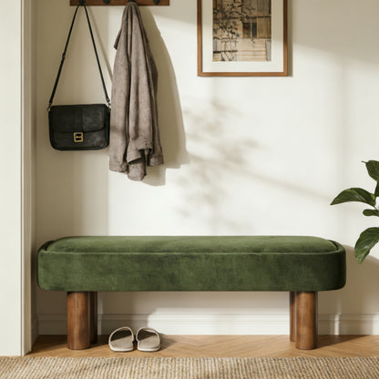 Indoor Green Fabric Dining Bench with Walnut Color Legs, 51.57'L Upholstered Seating for Kitchen, Dining Room and Living Space,250lbs Capacity image 2
