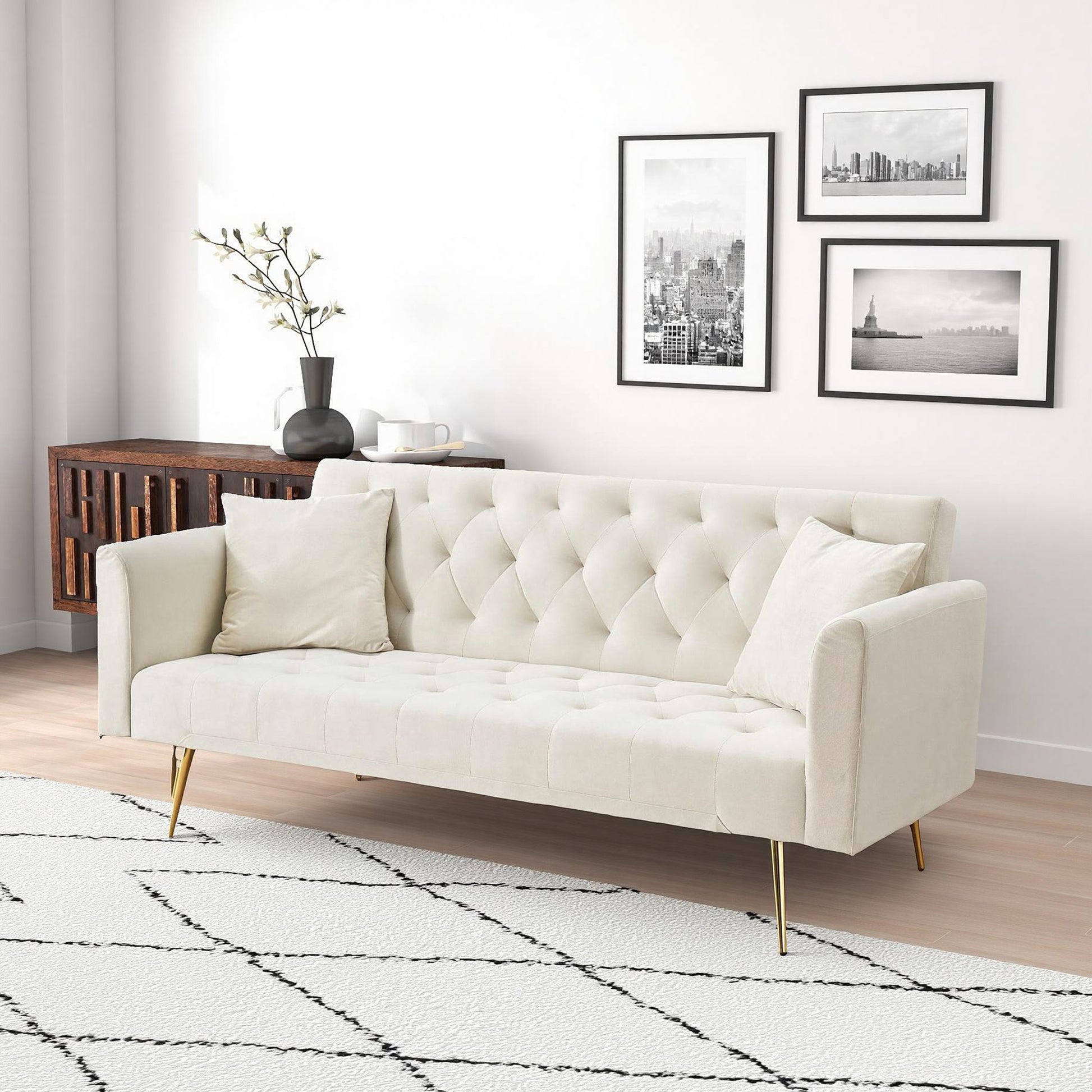 71 inch convertible love seat sofa, American retro beige velvet, suitable for small living room, bedroom, office image 2