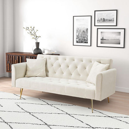 71 inch convertible love seat sofa, American retro beige velvet, suitable for small living room, bedroom, office image 2