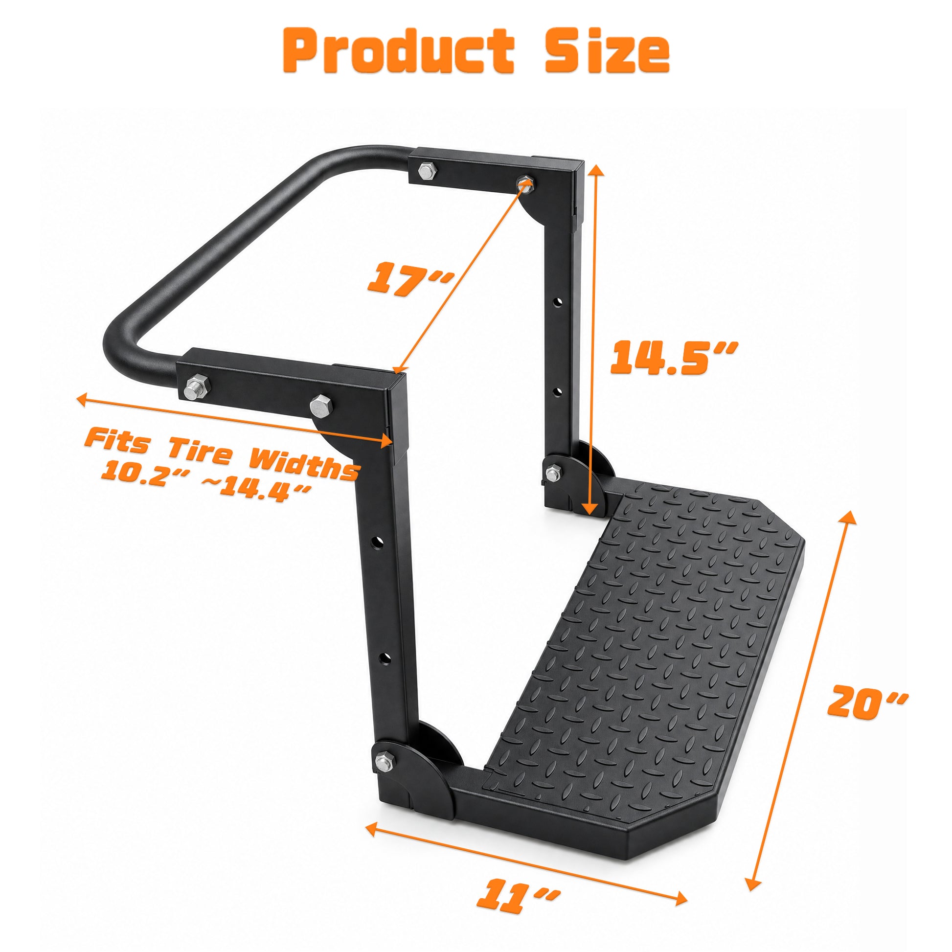 Universal Folding Tire Mounted Step Heavy Duty Adjustable Foldable Side Step for Truck SUV and RV Fit Most 10.2inch - 14.4inchTires Anti-Slip Raised Texture 300Lbs Load Bearing Black image 12