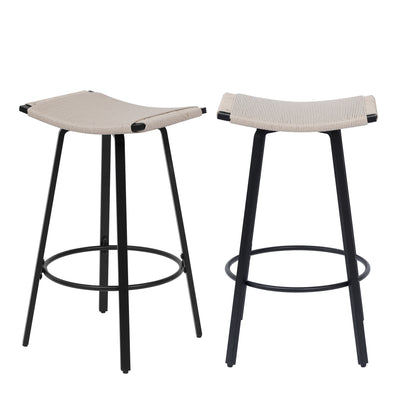 Counter Height Bar Stools Backless Handwoven Kitchen Dining Chairs with Round Footrest Set of 2 PVC Weaving Pub Stool for Indoor & Outdoor (Black & Creamy White) image 12