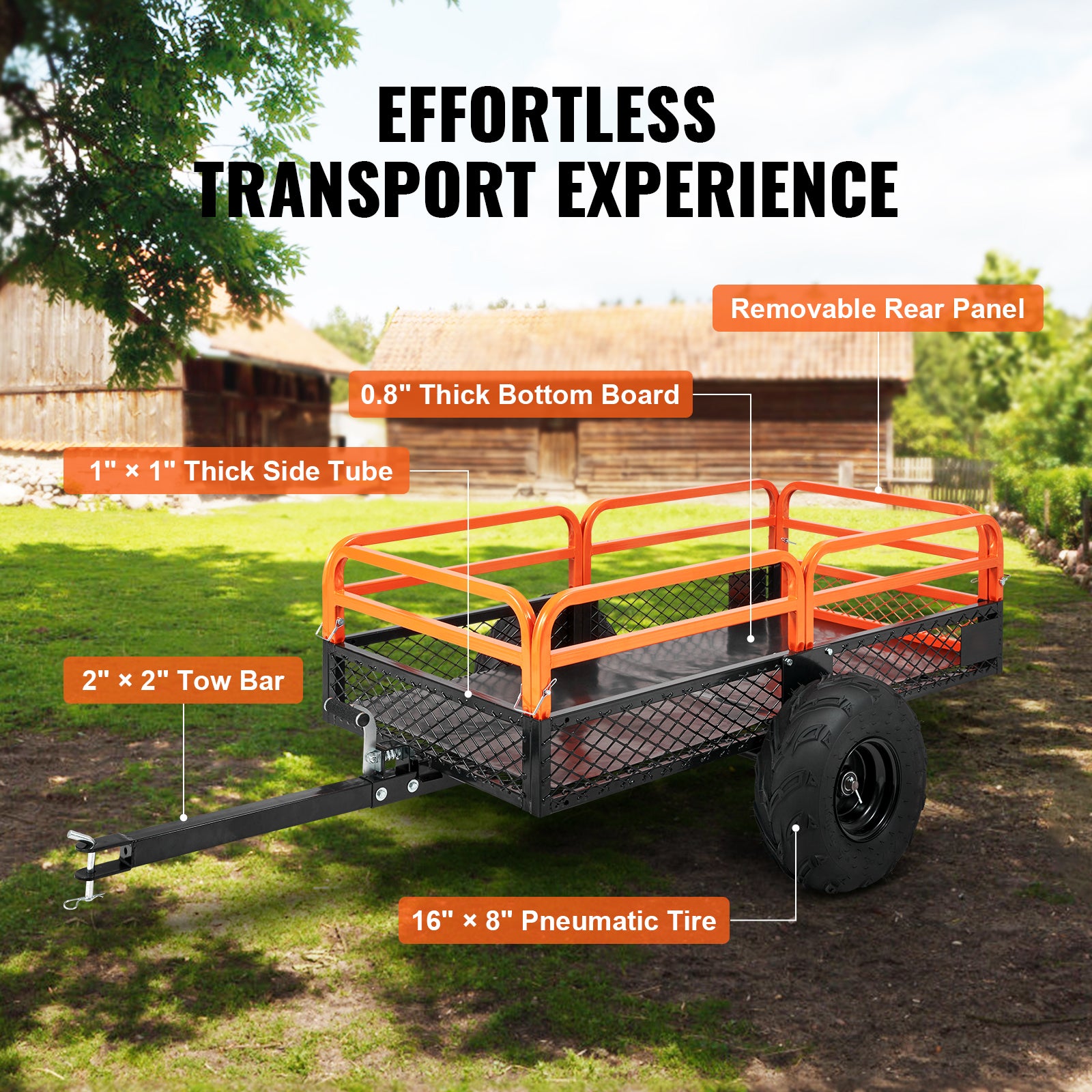 Heavy Duty Steel ATV Dump Trailer, 1500-Pound Load Capacity 15 Cubic Feet, Tow Behind Dump Cart Garden Trailer, with Removable Sides and 2 Tires, for Mowers, Tractors, ATV, UTV image 10