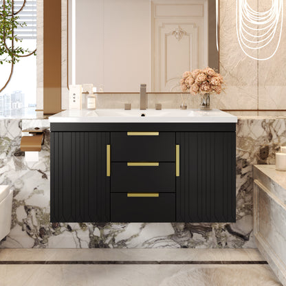 36'' Wall Mounted Bathroom Vanity with Resin Sink, Floating Bathroom Storage Cabinet with 2 Drawers, Solid Wood Bathroom Cabinet (Same as N710S236003B) image 4