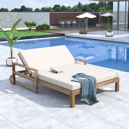 TREXM 1-Piece Farmhouse-styled Wooden Outdoor Sunbed for Ultimate Relaxation Outdoor Daybed Seating 2 People for Poolside, Garden and Backyard (Beige) image 1