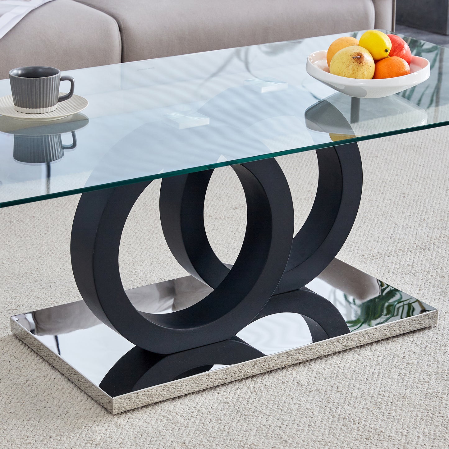 Modern Style Glass Top MDF Coffee Table with Black Base, Suitable for Living Rooms and Lounge Areas, with Product Dimensions of 47.2*25.6*17.8Inches. image 9
