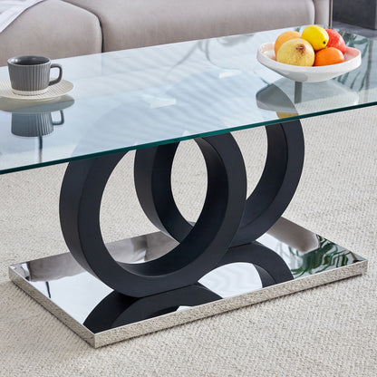 Modern Style Glass Top MDF Coffee Table with Black Base, Suitable for Living Rooms and Lounge Areas, with Product Dimensions of 47.2*25.6*17.8Inches. image 9