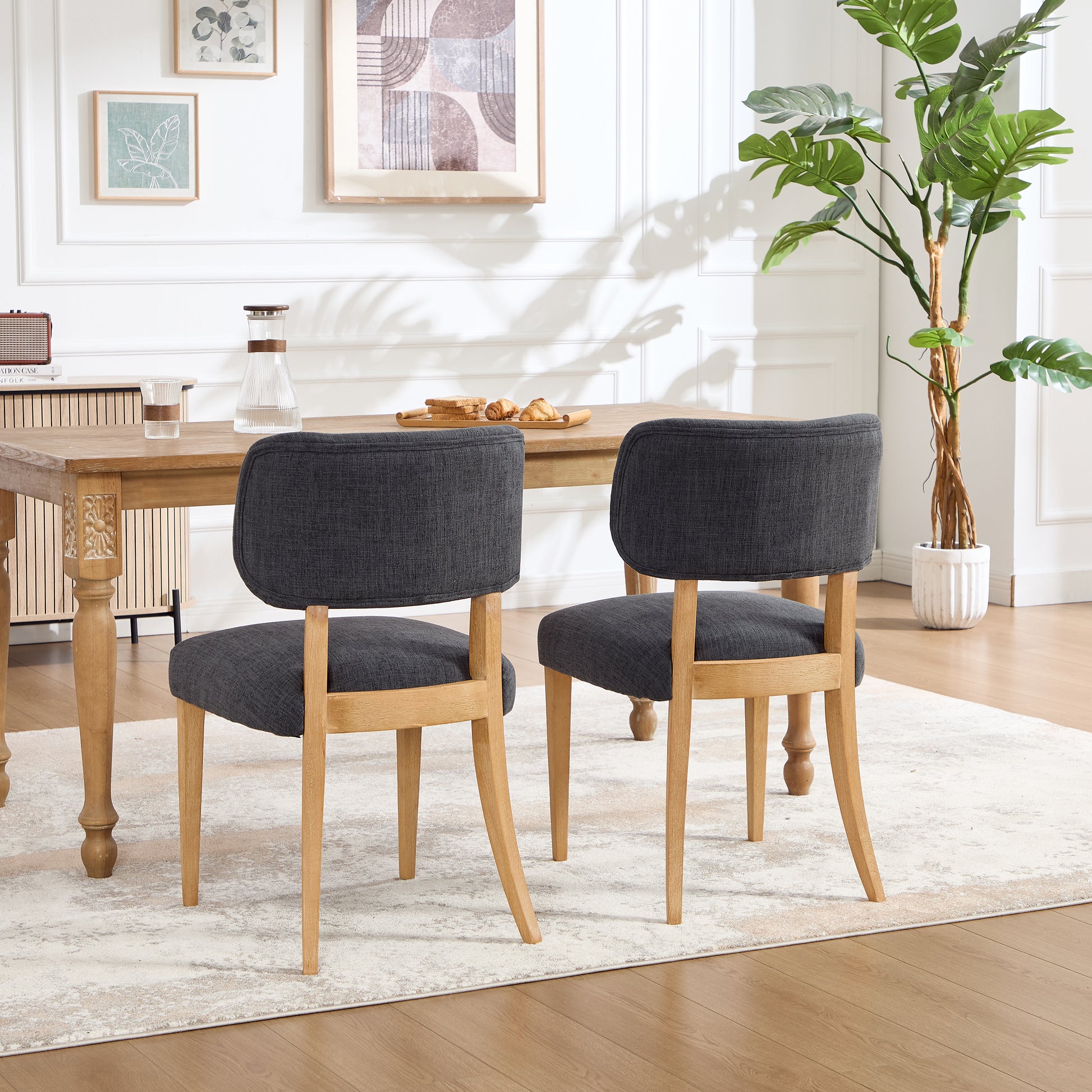 Wooden Dining Chairs Set of 2, Modern Fabric Upholstered Dining Room Chair Kitchen Chairs, Farmhouse Dinner Chair for Kitchen Dining Room image 7