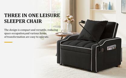 Sleeper Sofa Chair Bed, 3 In 1 Convertible Sofa Chair With With Adjustable Backrest & Phone Holder & USB, Type-C, Adjustable Recliner, Armchair For Living Room Bedroom Apartment Small Space, Black image 10