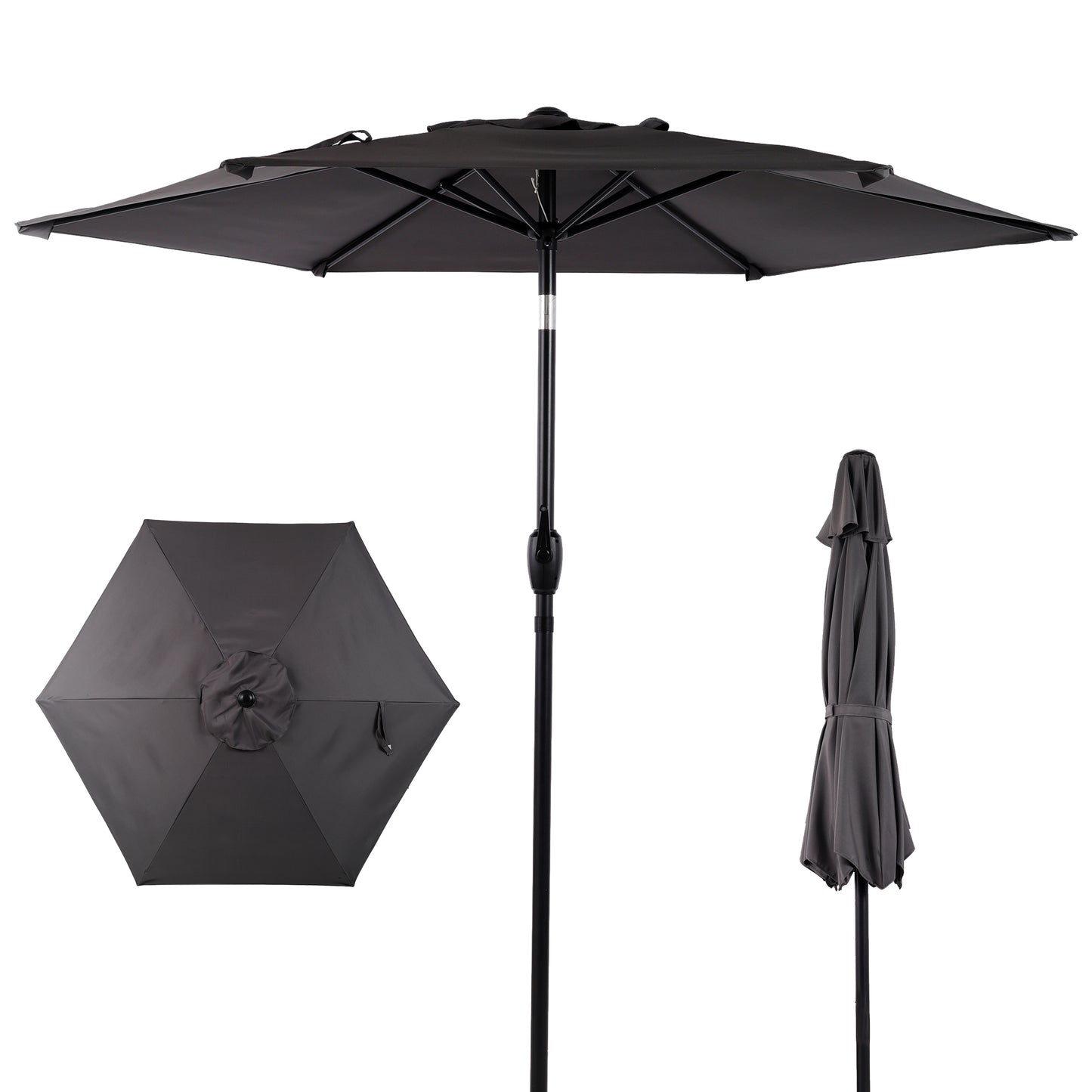 7.5 FT Patio Umbrella, Outdoor Market Yard Umbrella, Sun Shade Umbrella with Push Button Tilt and Crank Mechanism for Garden, Deck, Pool and Backyard, Not Include Umbrella Base, Grey image 1