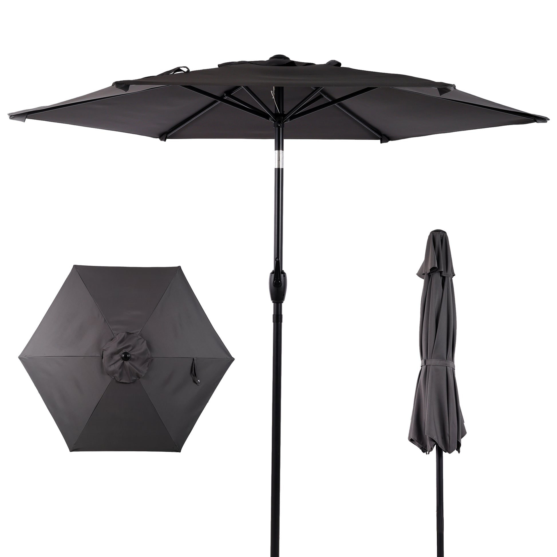 7.5 FT Patio Umbrella, Outdoor Market Yard Umbrella, Sun Shade Umbrella with Push Button Tilt and Crank Mechanism for Garden, Deck, Pool and Backyard, Not Include Umbrella Base, Grey image 1