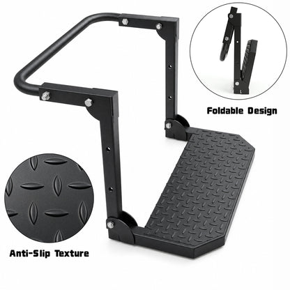 Universal Folding Tire Mounted Step Heavy Duty Adjustable Foldable Side Step for Truck SUV and RV Fit Most 10.2inch - 14.4inchTires Anti-Slip Raised Texture 300Lbs Load Bearing Black image 4