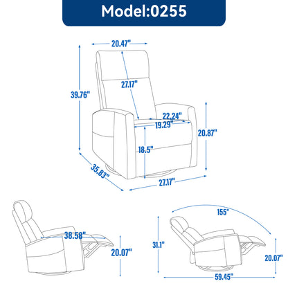 Heat Massage Manual Recliner Chair with Rocker and Swivel in Fabric for Living Room, Khaki image 3