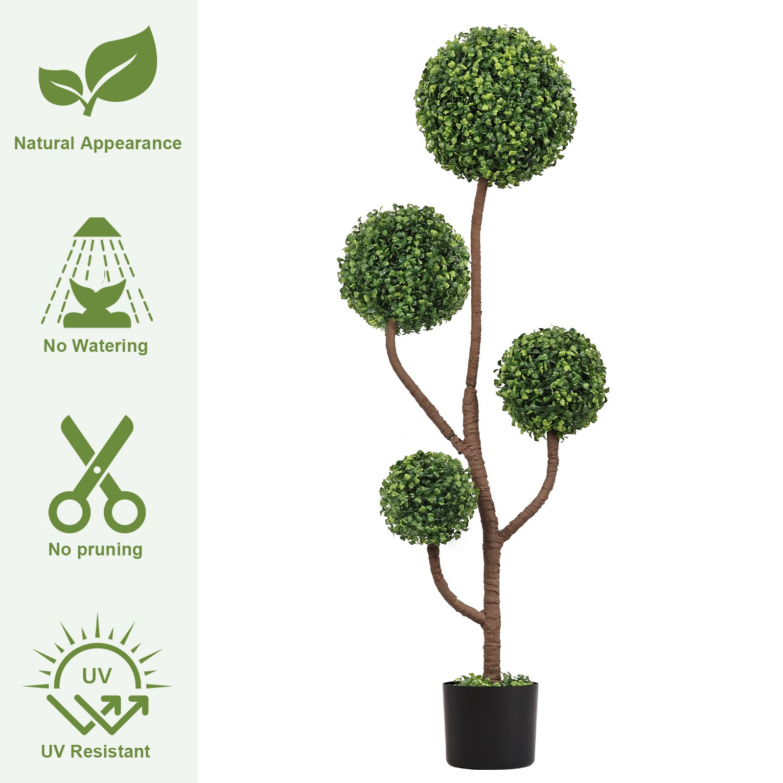 4FT Tall Artificial Boxwood Topiary Tree Large Faux Green Plant in Pot for Indoor Outdoor Patio Porch Garden Decoration, 1pc/set image 4