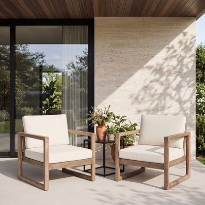 Set of 2, Outdoor Acacia Wood Patio Club Chair, Wood Patio Furniture,Waterproof Thick Cushion Deep Seating for Porch, Garden, Backyard, Balcony, Brown Wash and Beige Cushion image 3